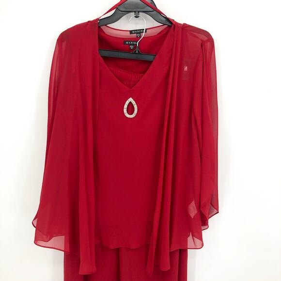 MARINA Womens V-Neck 3-Piece Pant Set Size 10 Red Cranberry Chiffon NWT - Picture 5 of 14